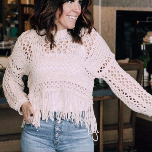NWT Free People Higher Love Crochet Knit Fringe Top Size Medium Sweater Bohemian - Picture 5 of 8